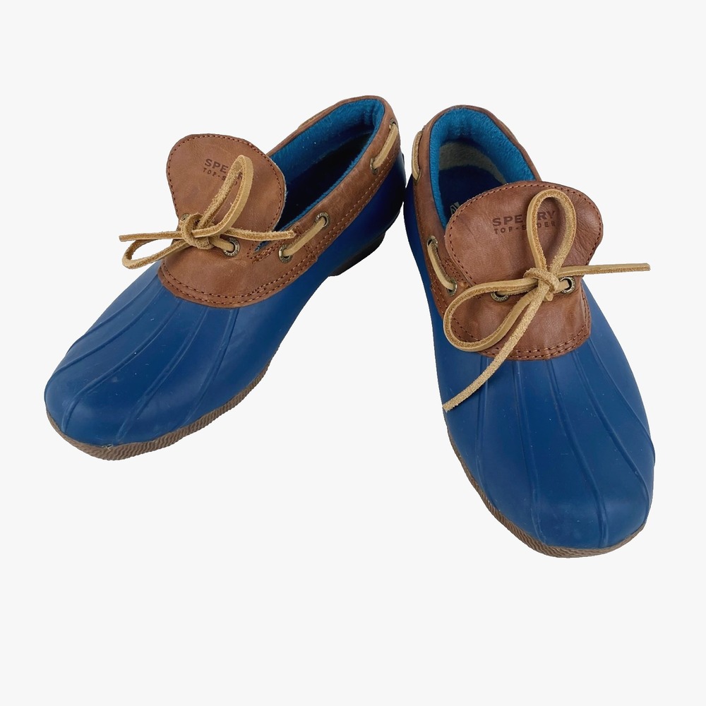 Sperry Top Sider Rubber Duck Shoes Womens Size 8 Waterproof Blue Brown 38.5 LKNU